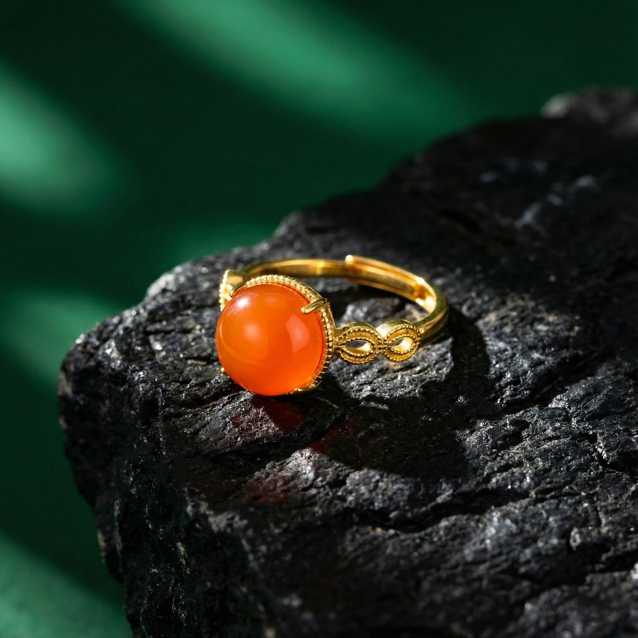 冰红玛瑙镶嵌戒指B