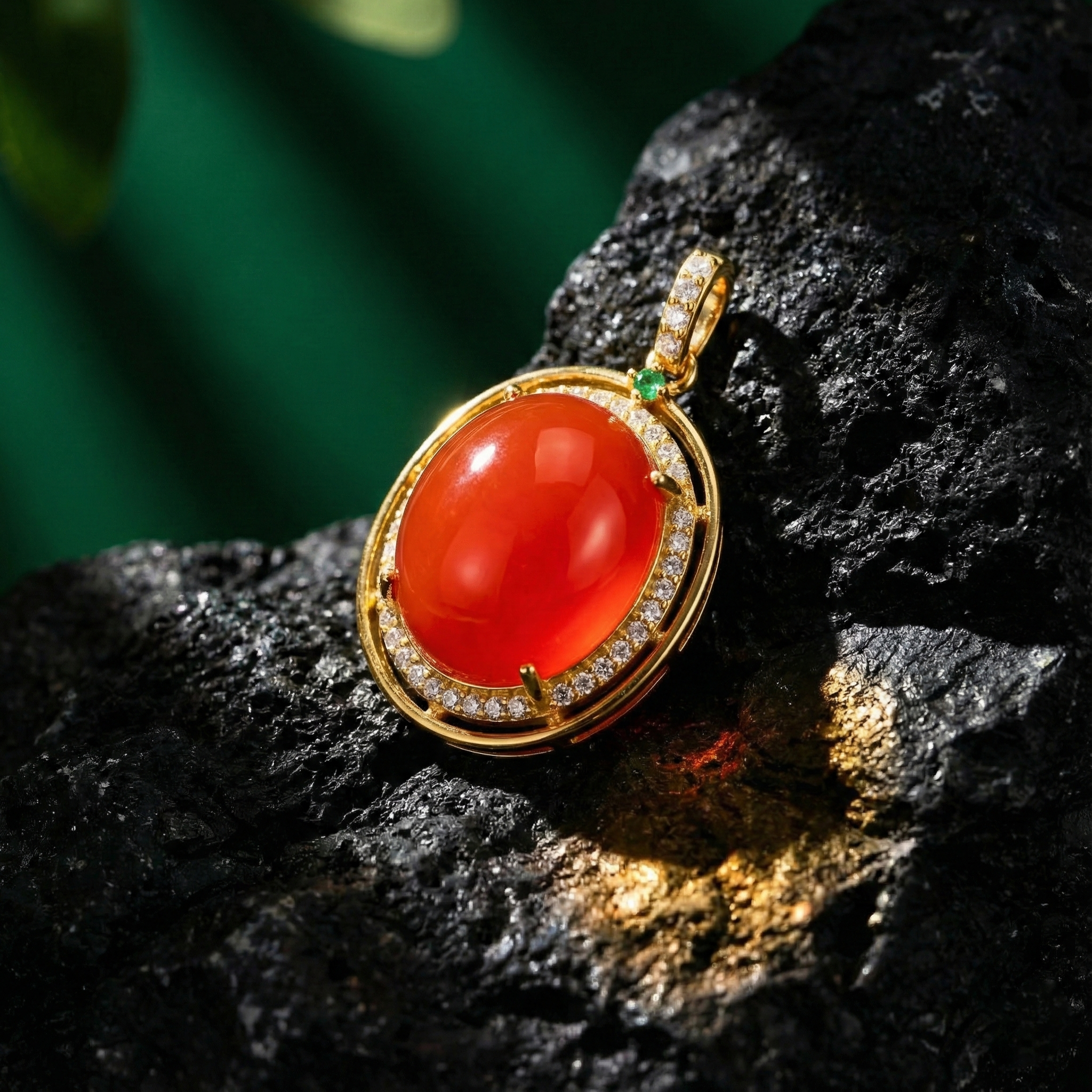 冰红玛瑙镶嵌吊坠B