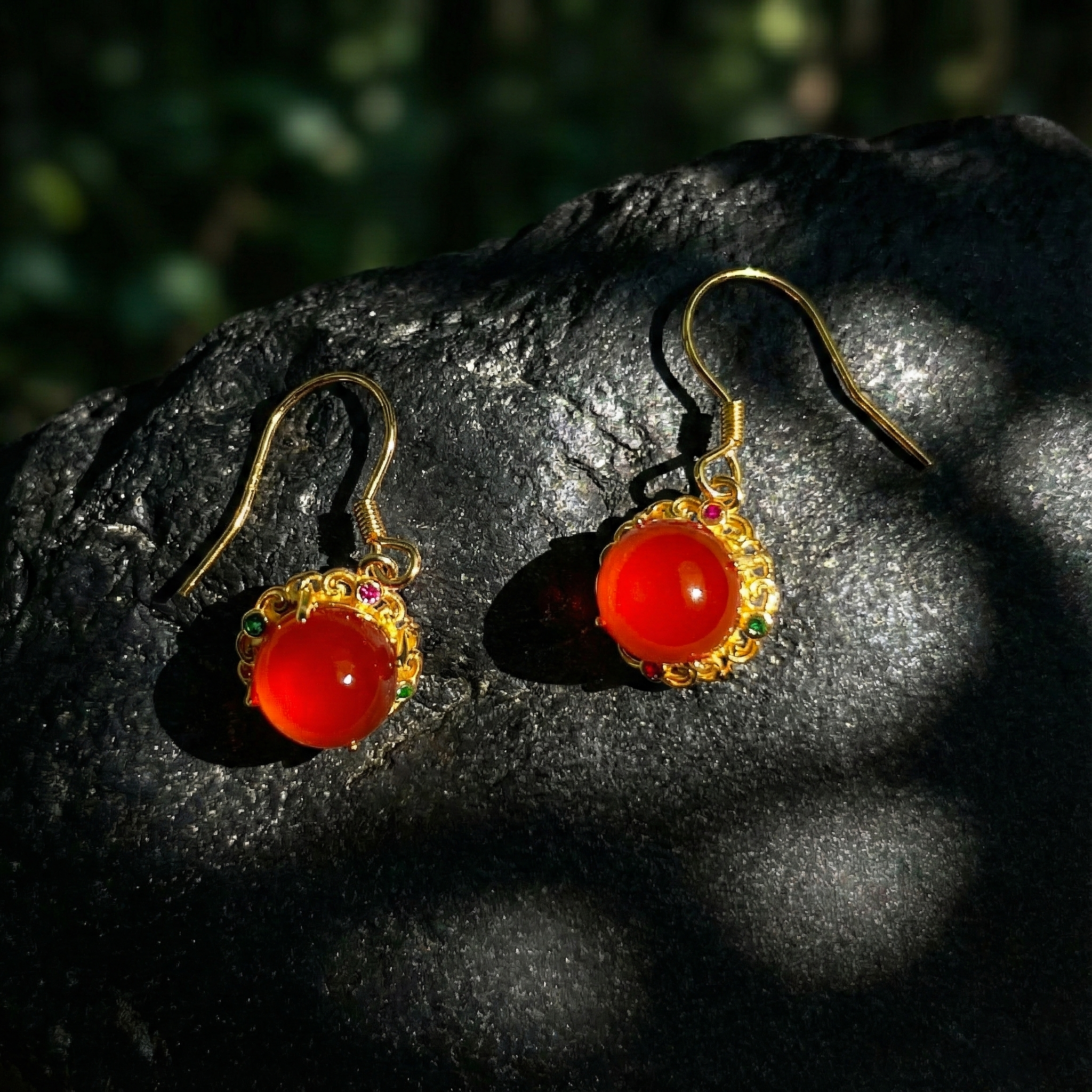 冰红玛瑙镶嵌耳坠A