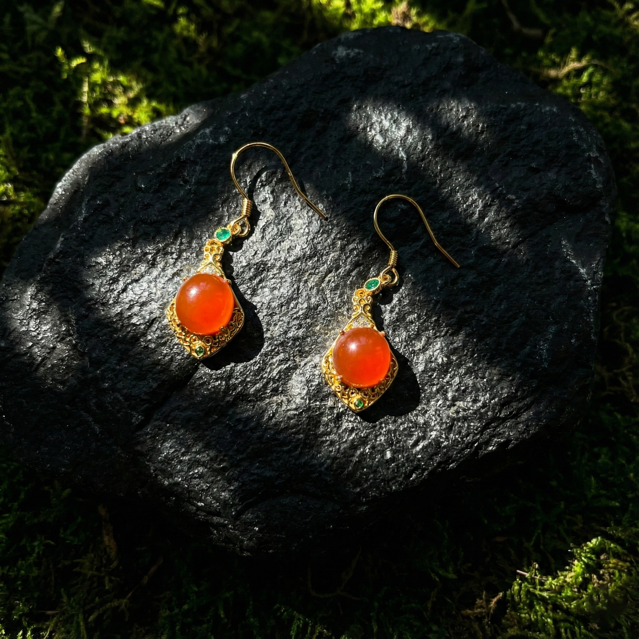 冰红玛瑙镶嵌耳坠B