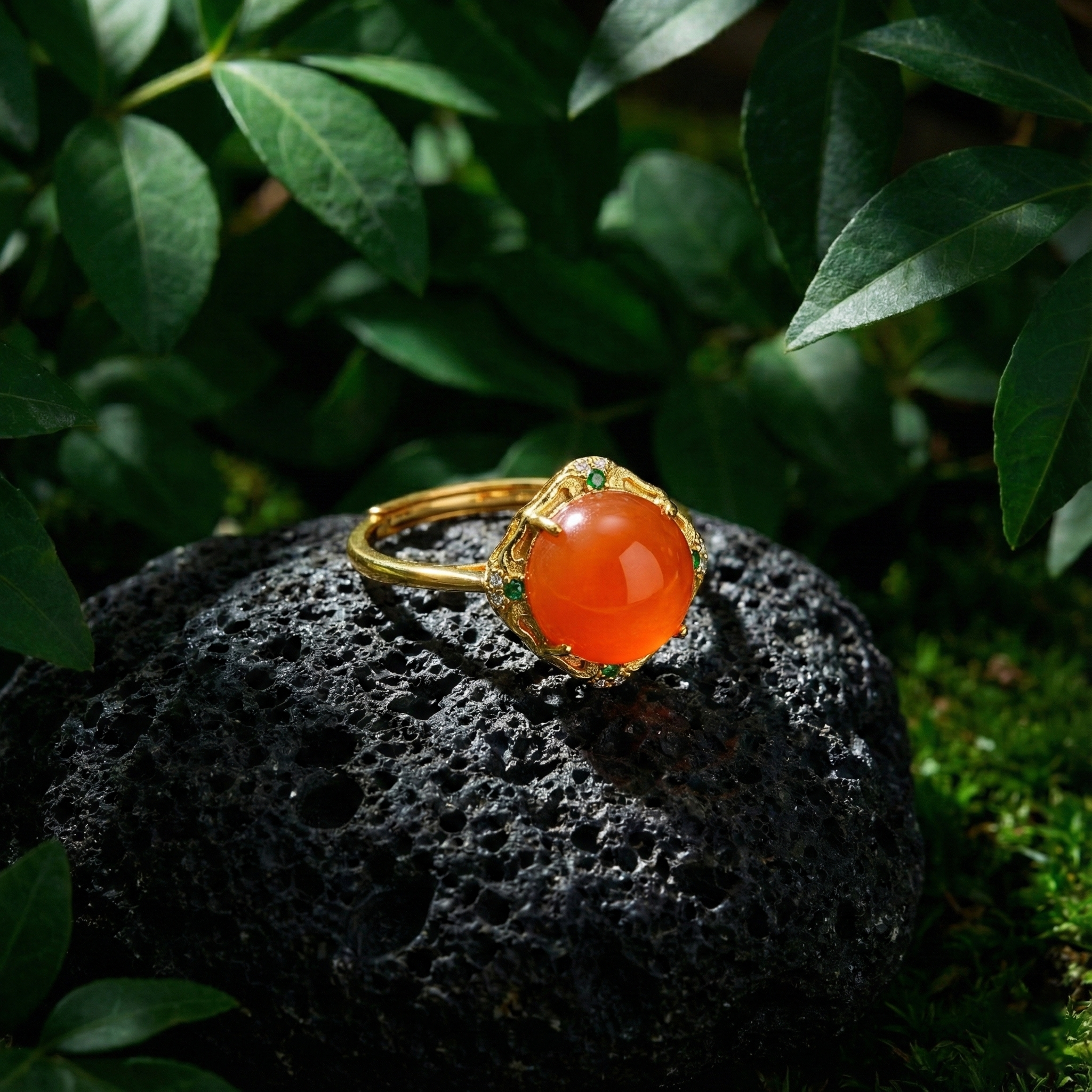 冰红玛瑙镶嵌戒指E