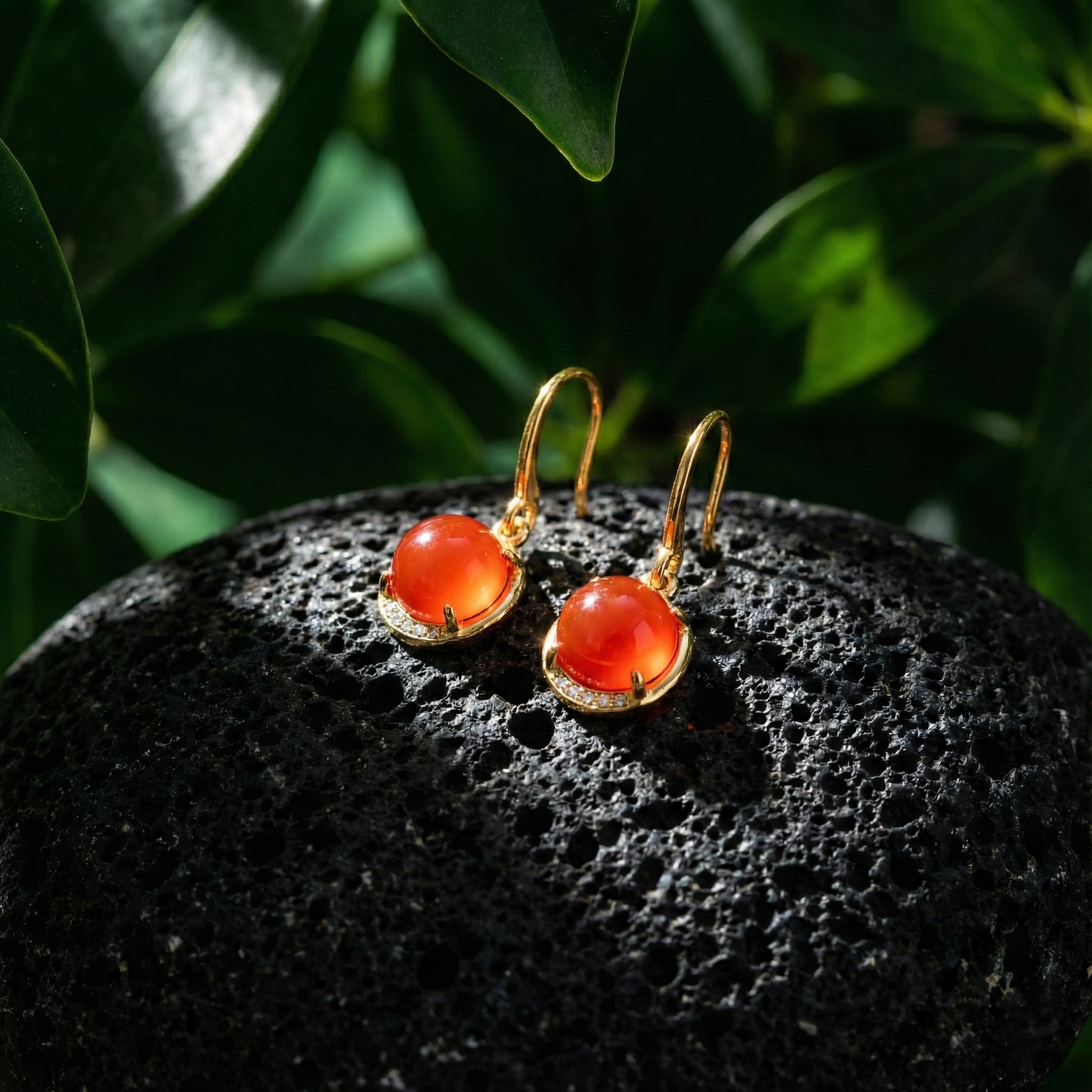 冰红玛瑙镶嵌耳坠C