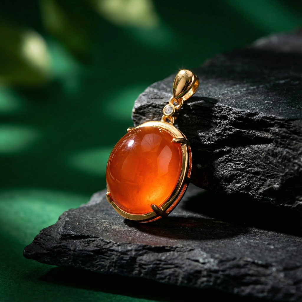 冰红玛瑙镶嵌吊坠C