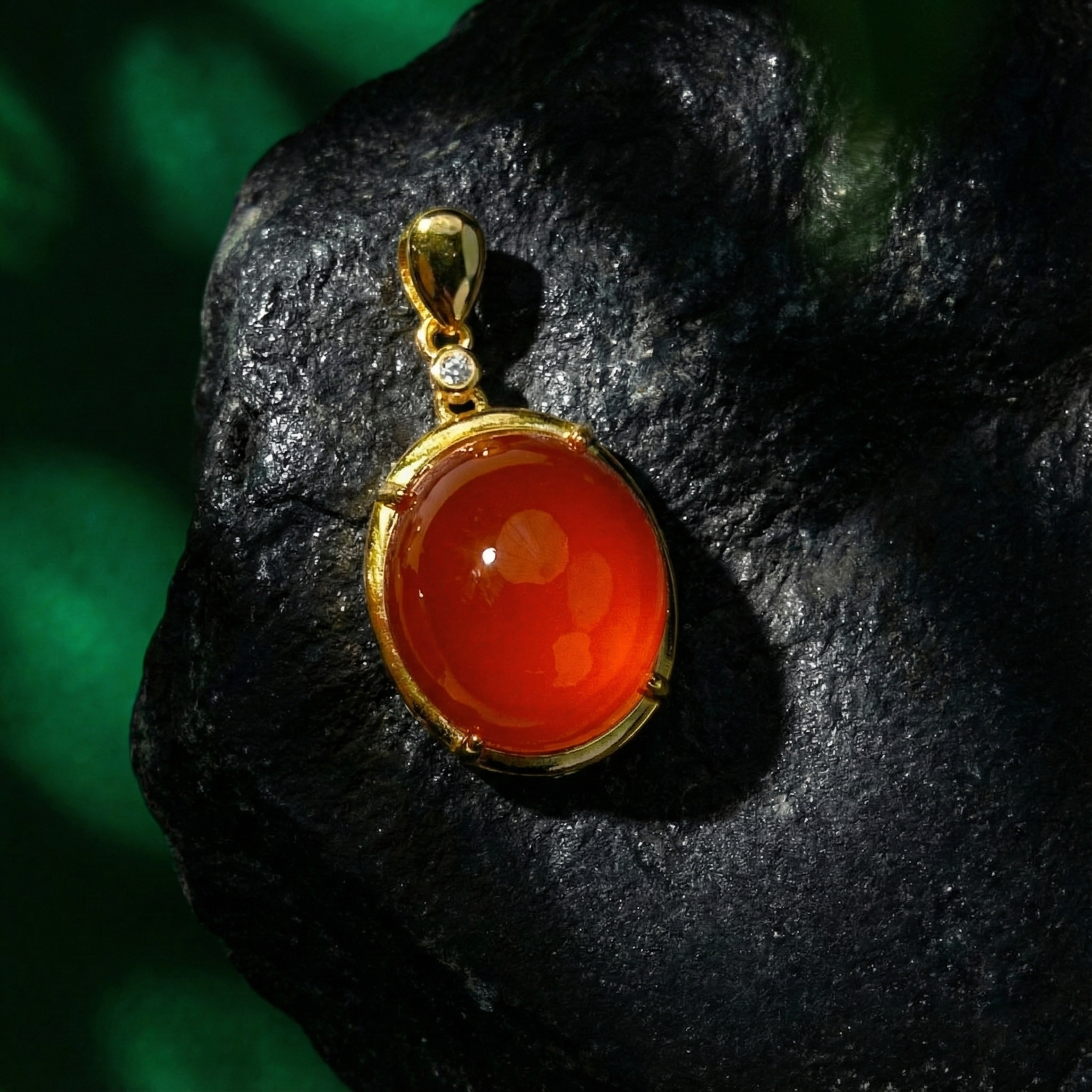 冰红玛瑙镶嵌吊坠C