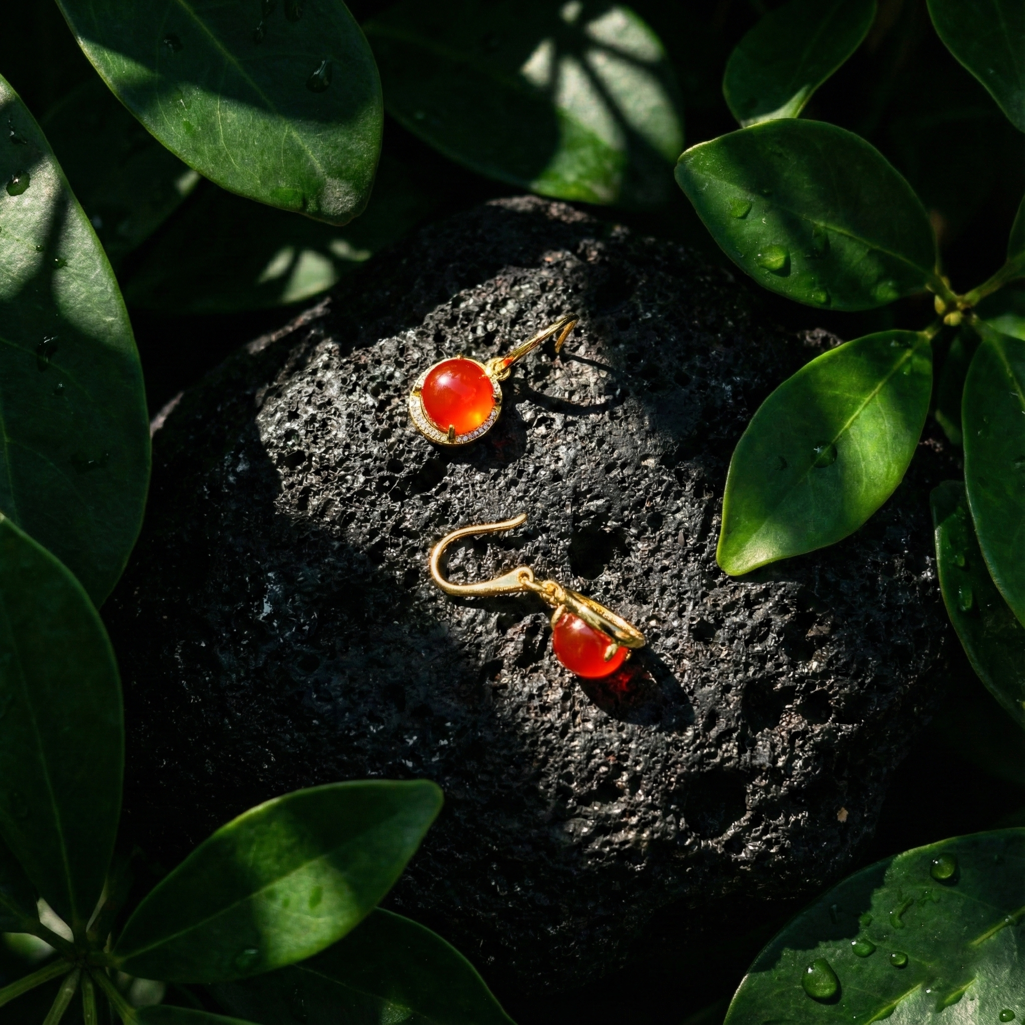 冰红玛瑙镶嵌耳坠C