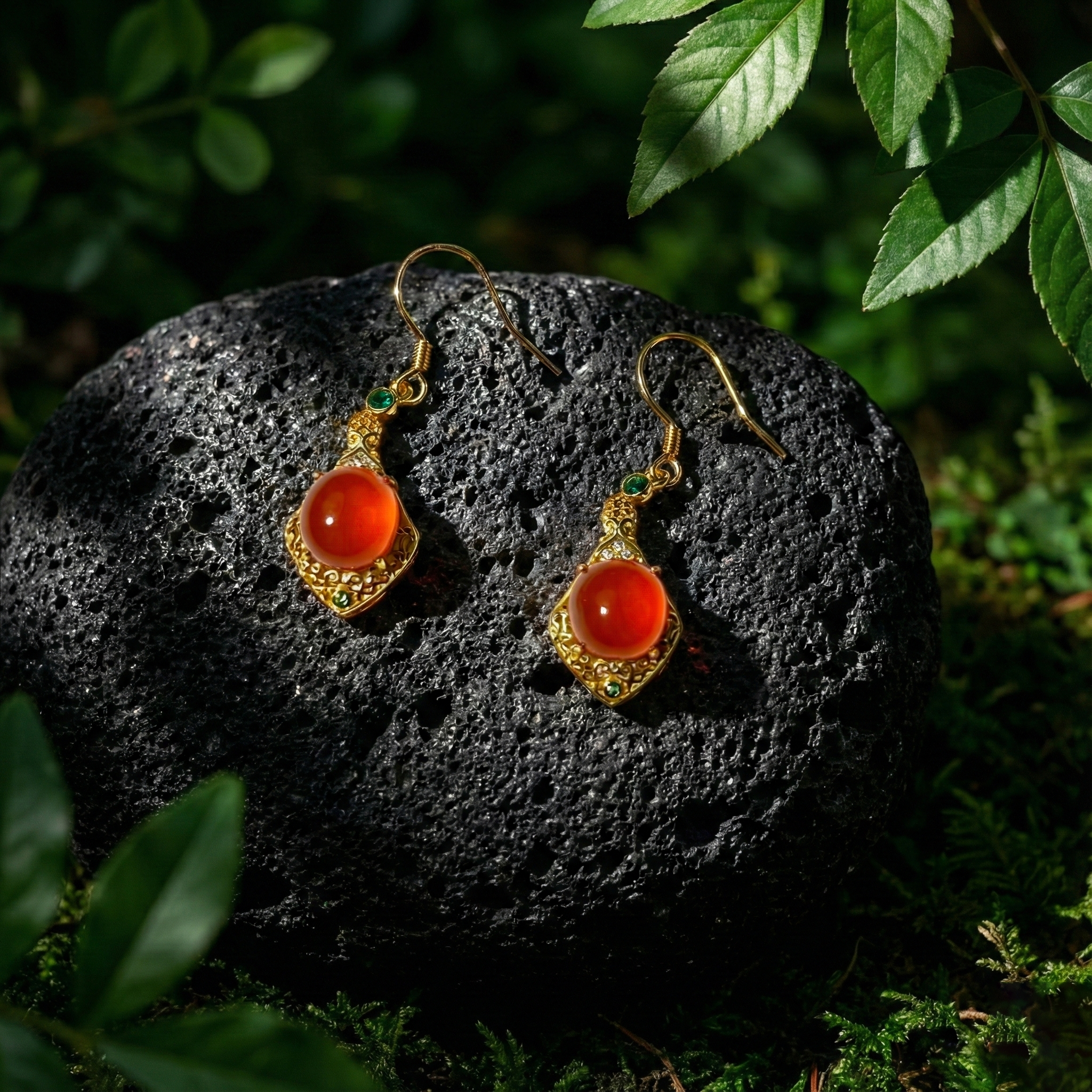 冰红玛瑙镶嵌耳坠B