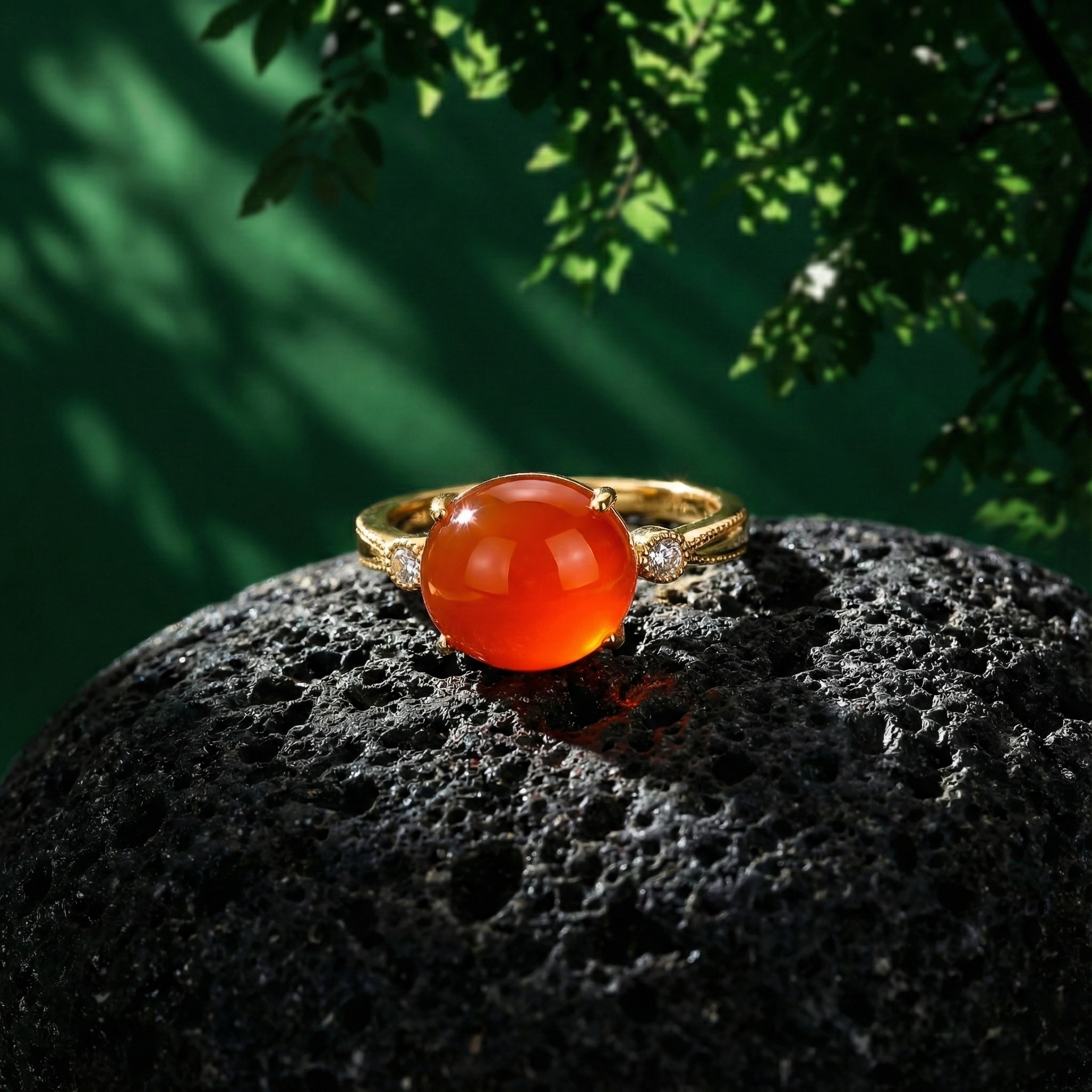 冰红玛瑙镶嵌戒指C