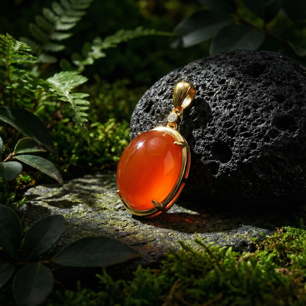 冰红玛瑙镶嵌吊坠C