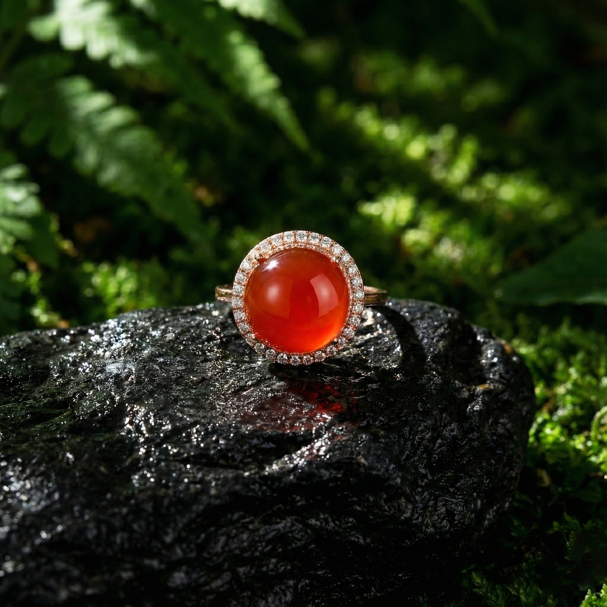 冰红玛瑙镶嵌戒指D