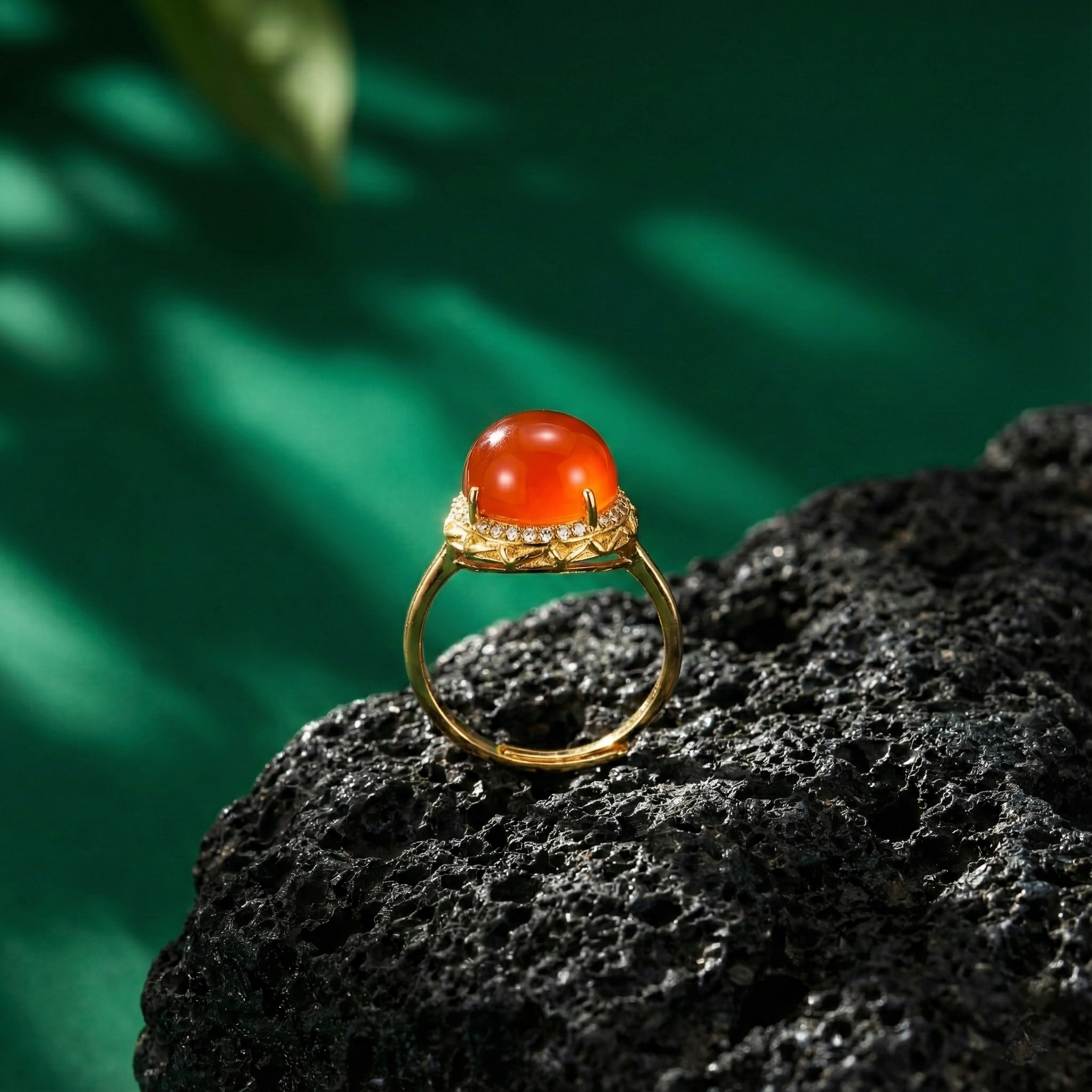 冰红玛瑙镶嵌戒指A