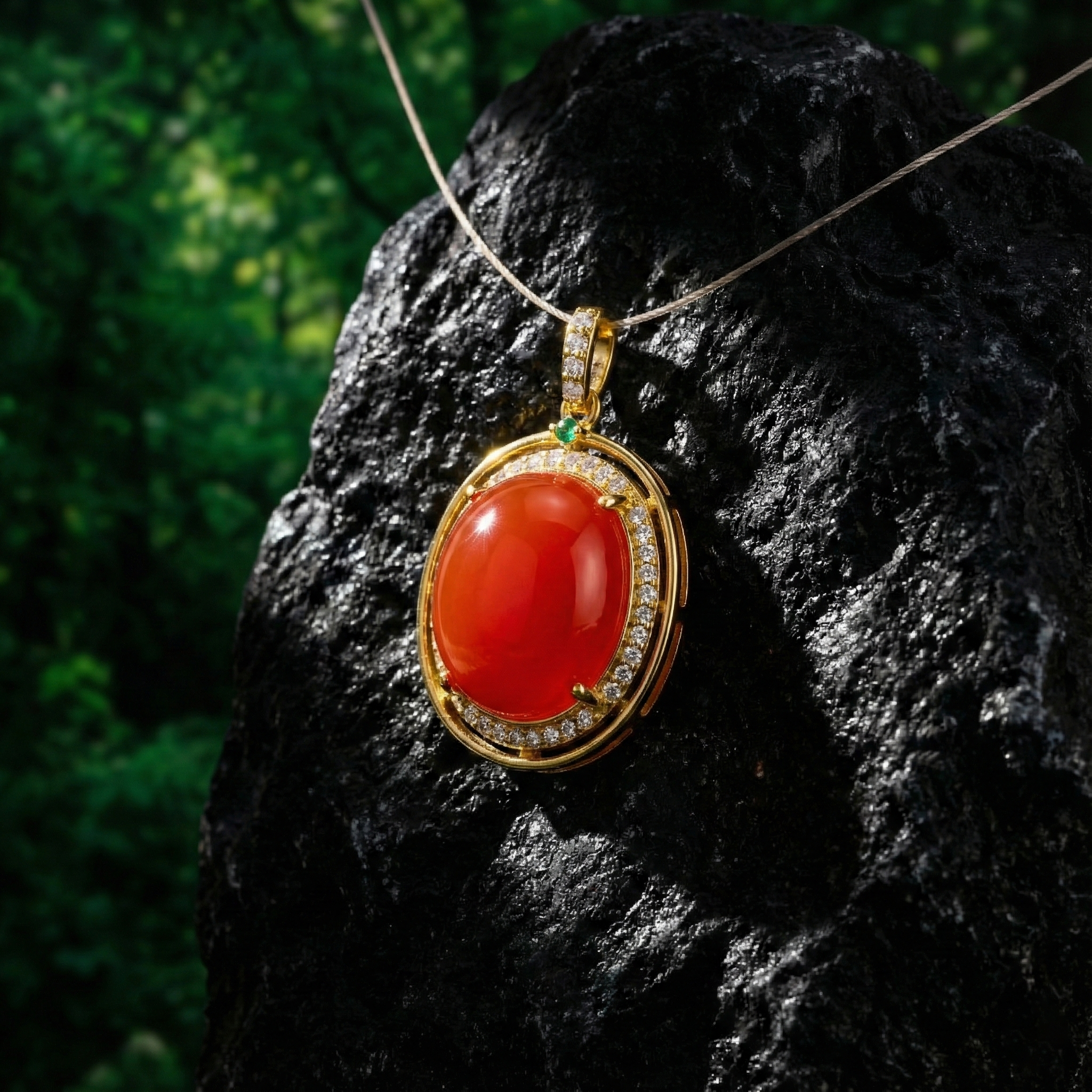 冰红玛瑙镶嵌吊坠B