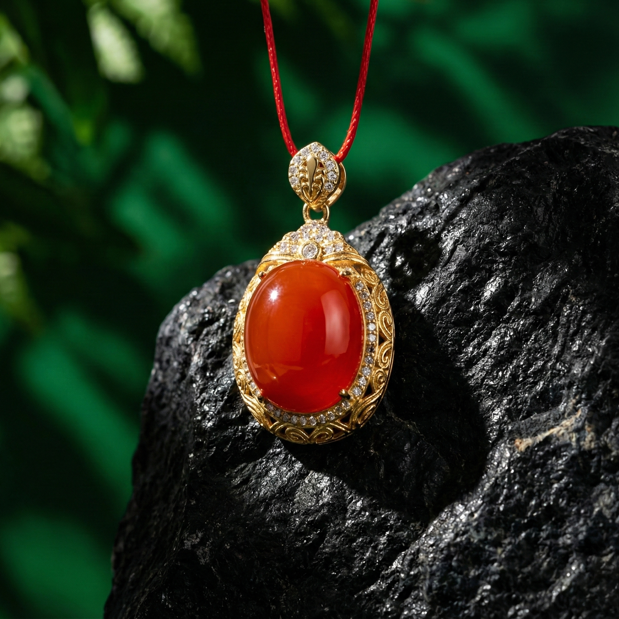 冰红玛瑙镶嵌吊坠A