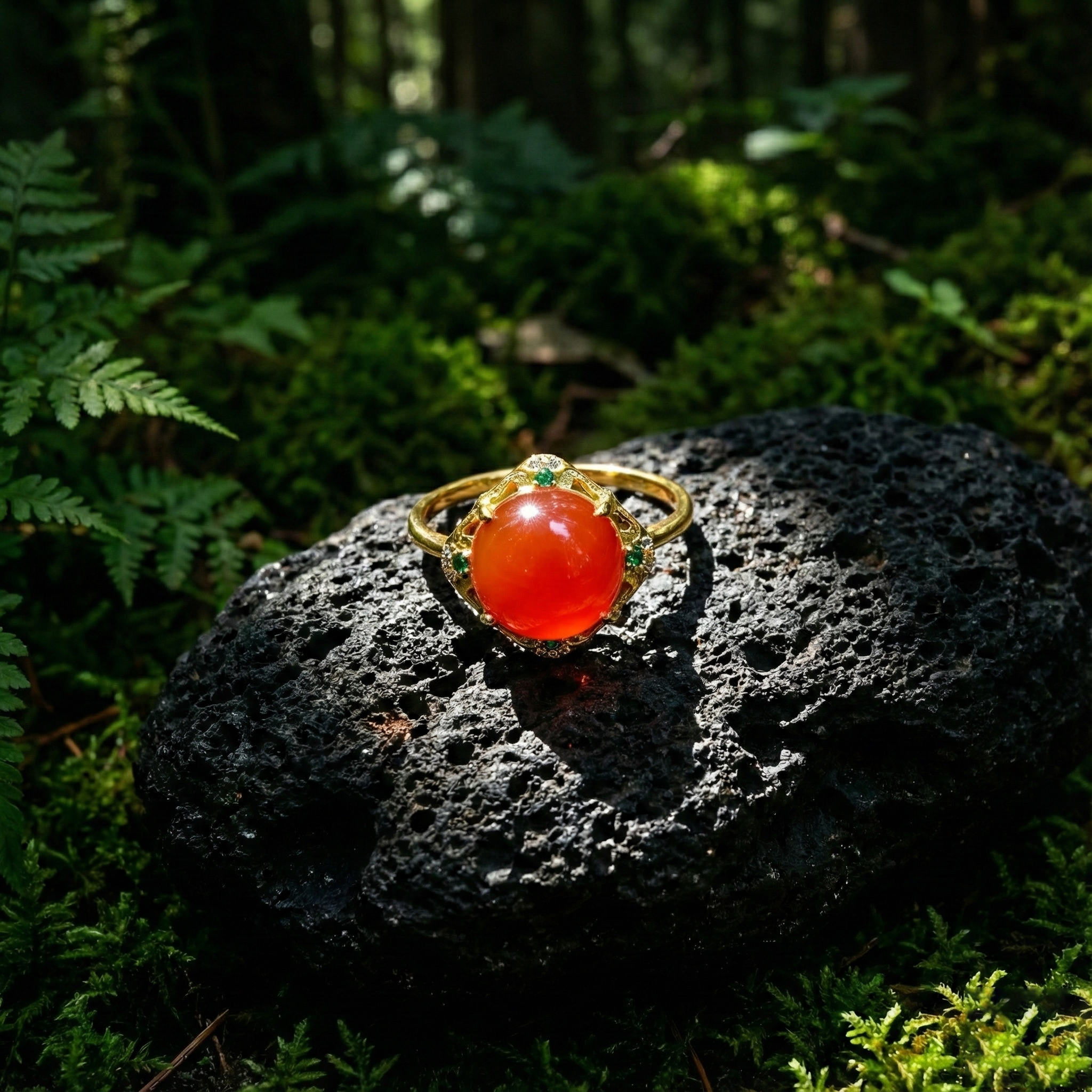 冰红玛瑙镶嵌戒指E