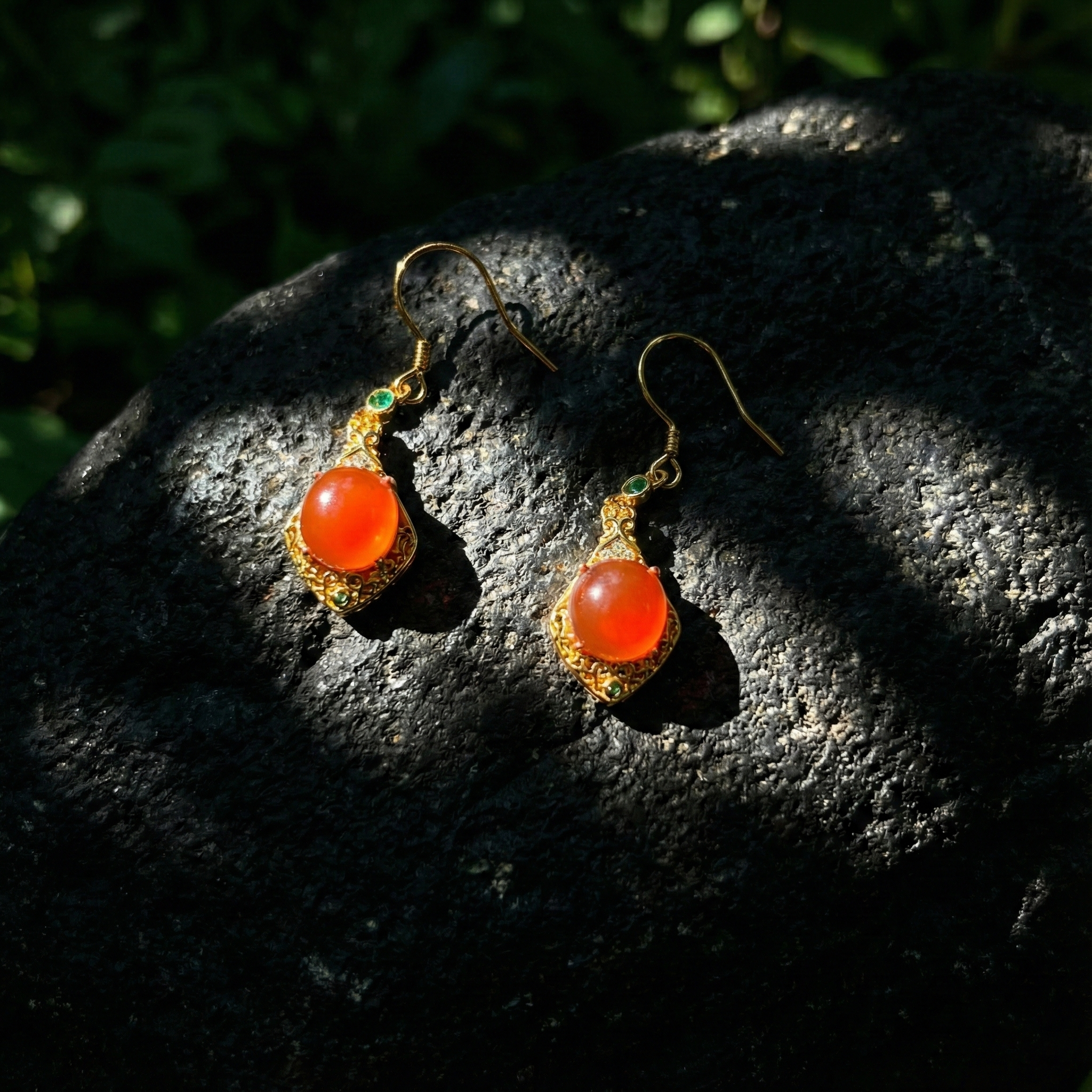 冰红玛瑙镶嵌耳坠B