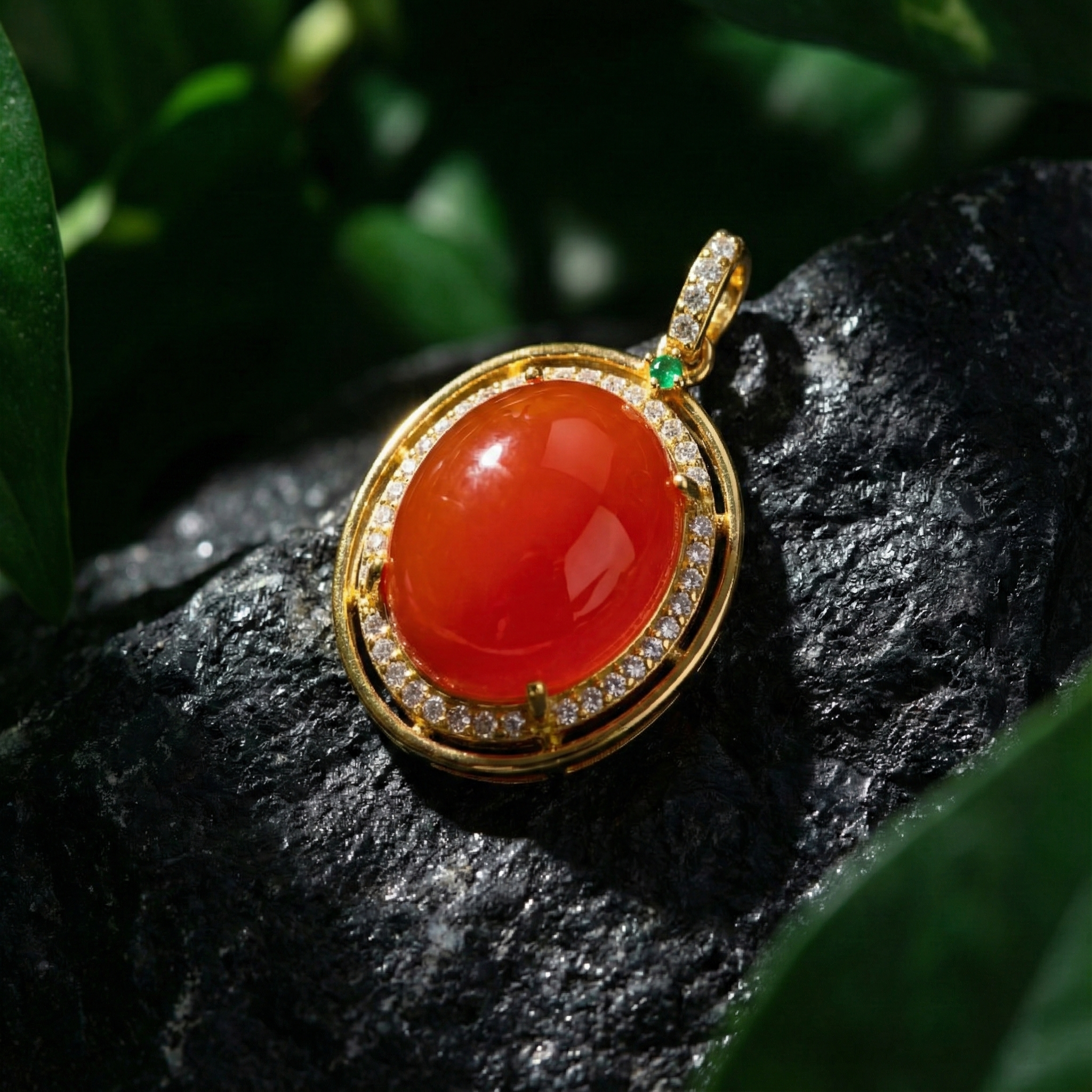 冰红玛瑙镶嵌吊坠B