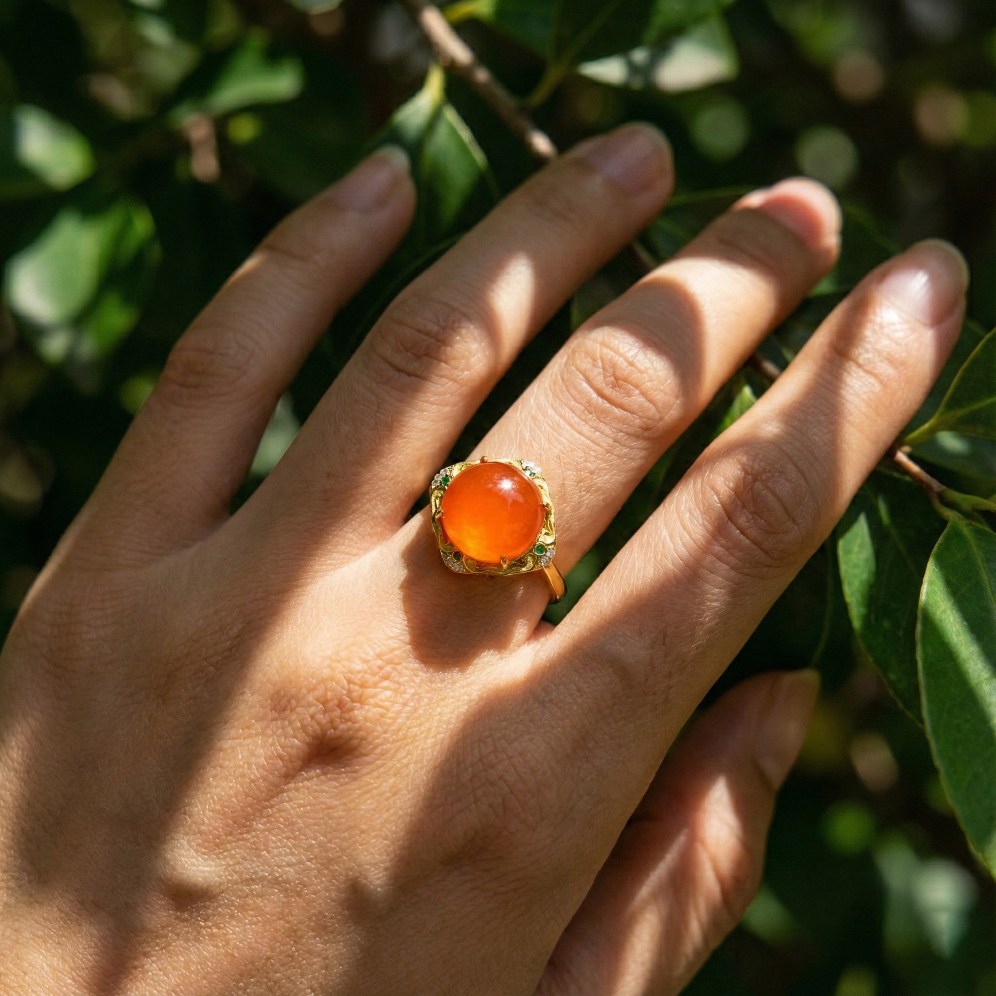 冰红玛瑙镶嵌戒指E