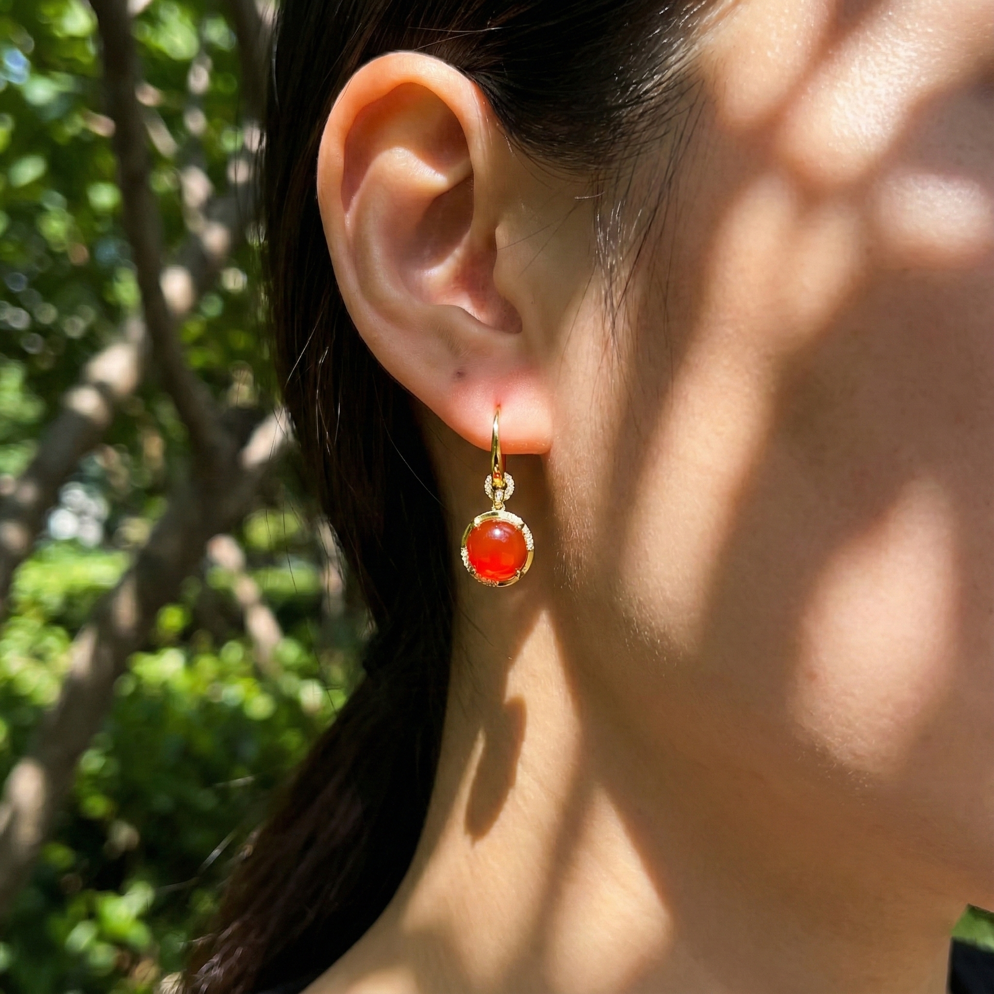 冰红玛瑙镶嵌耳坠C