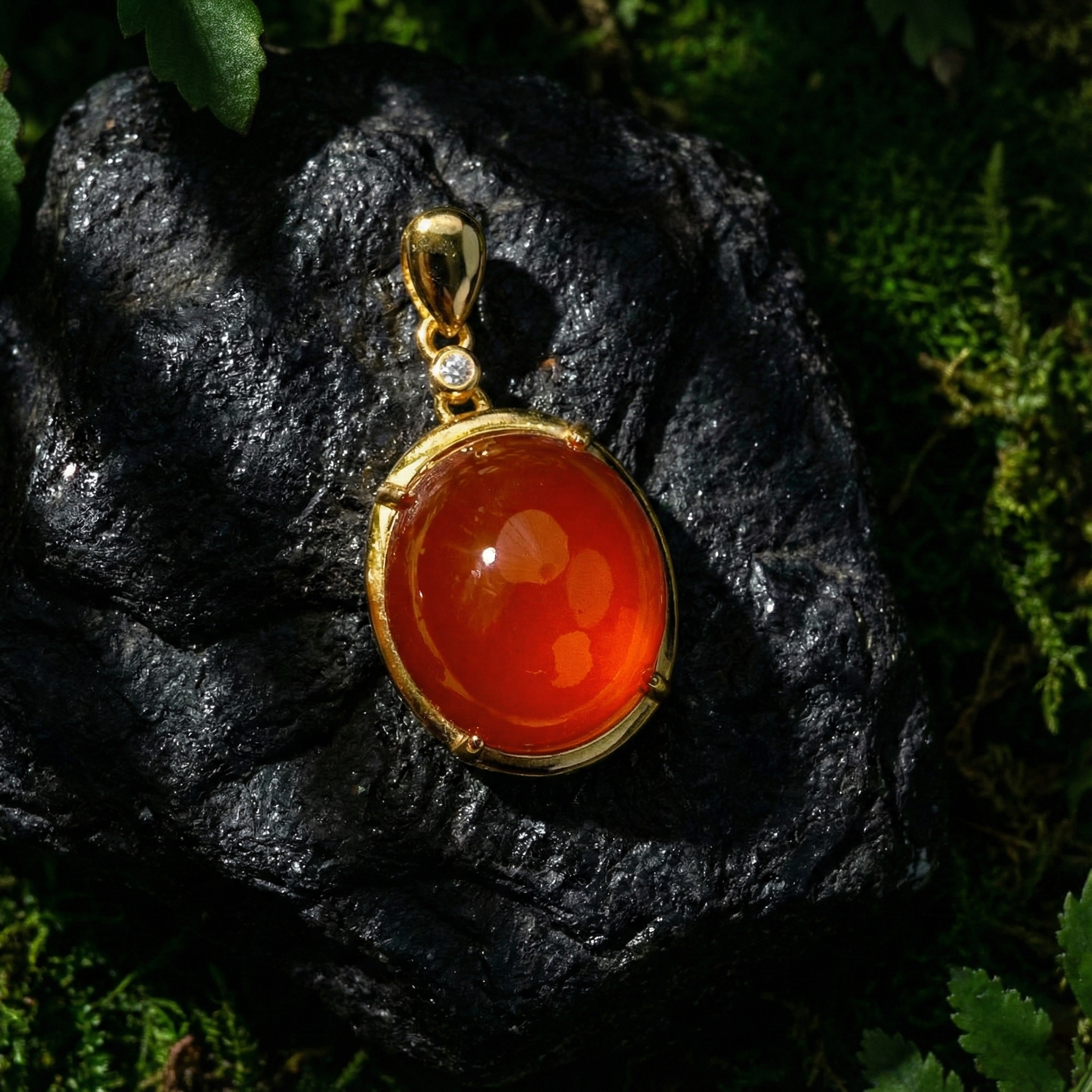 冰红玛瑙镶嵌吊坠C