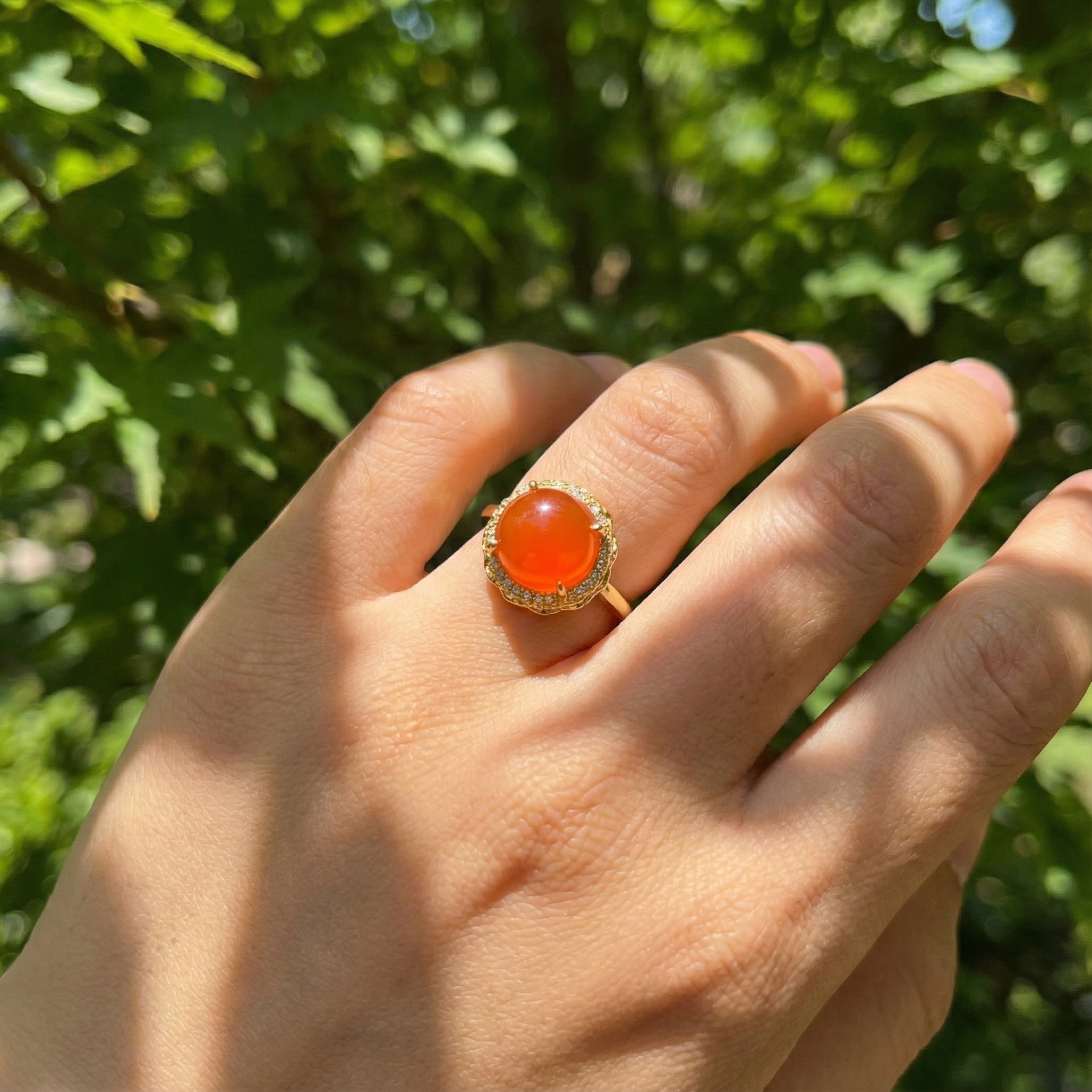 冰红玛瑙镶嵌戒指A