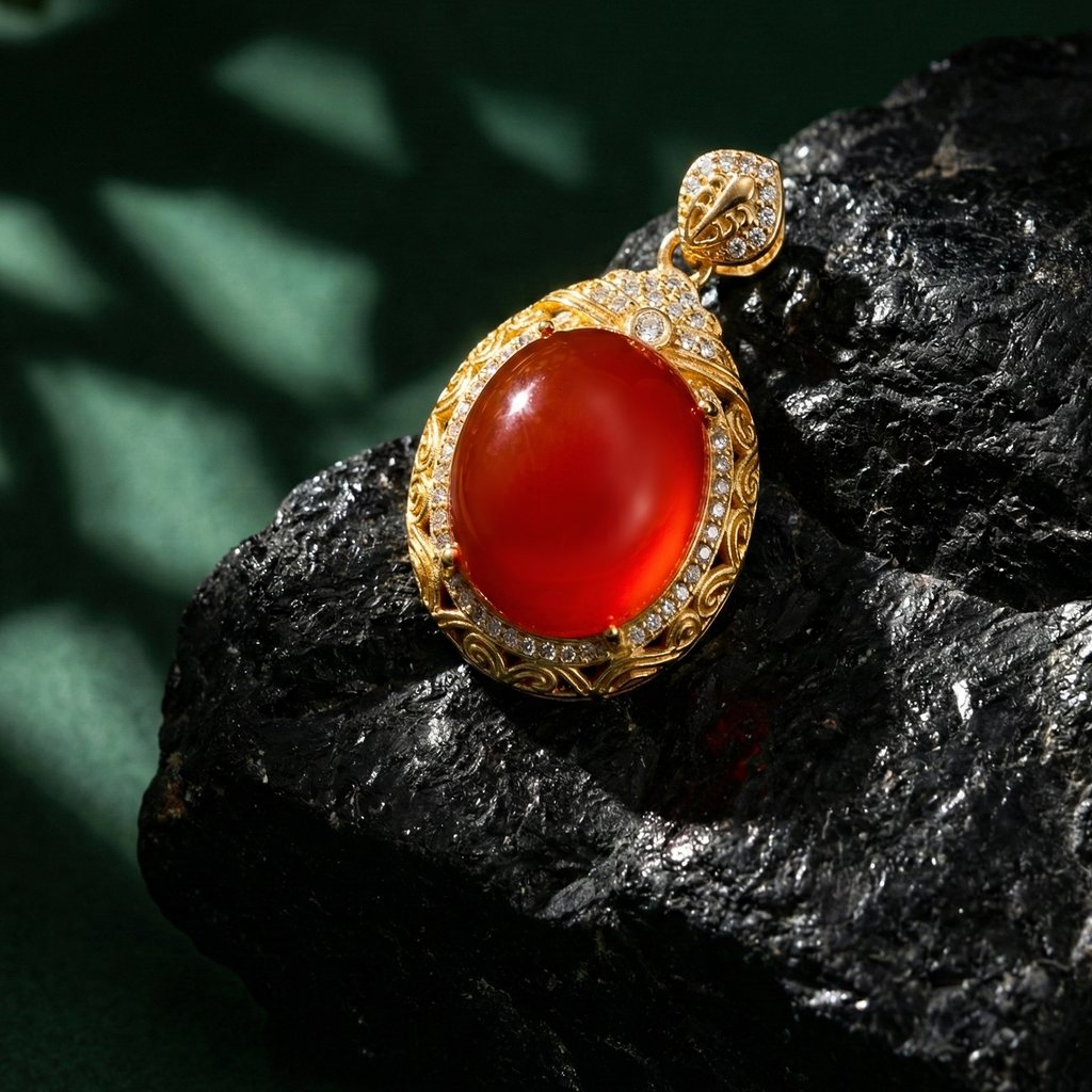 冰红玛瑙镶嵌吊坠A