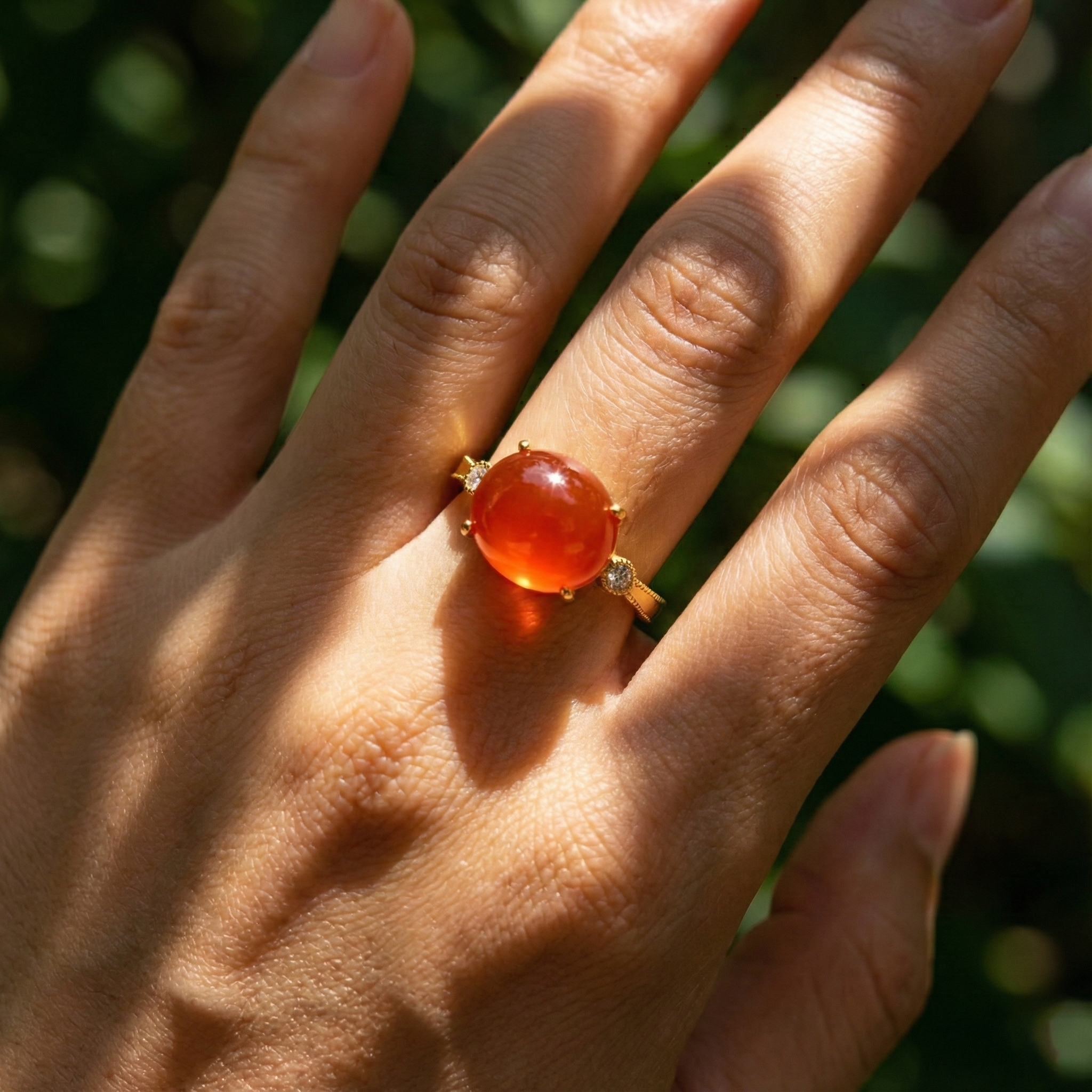 冰红玛瑙镶嵌戒指C