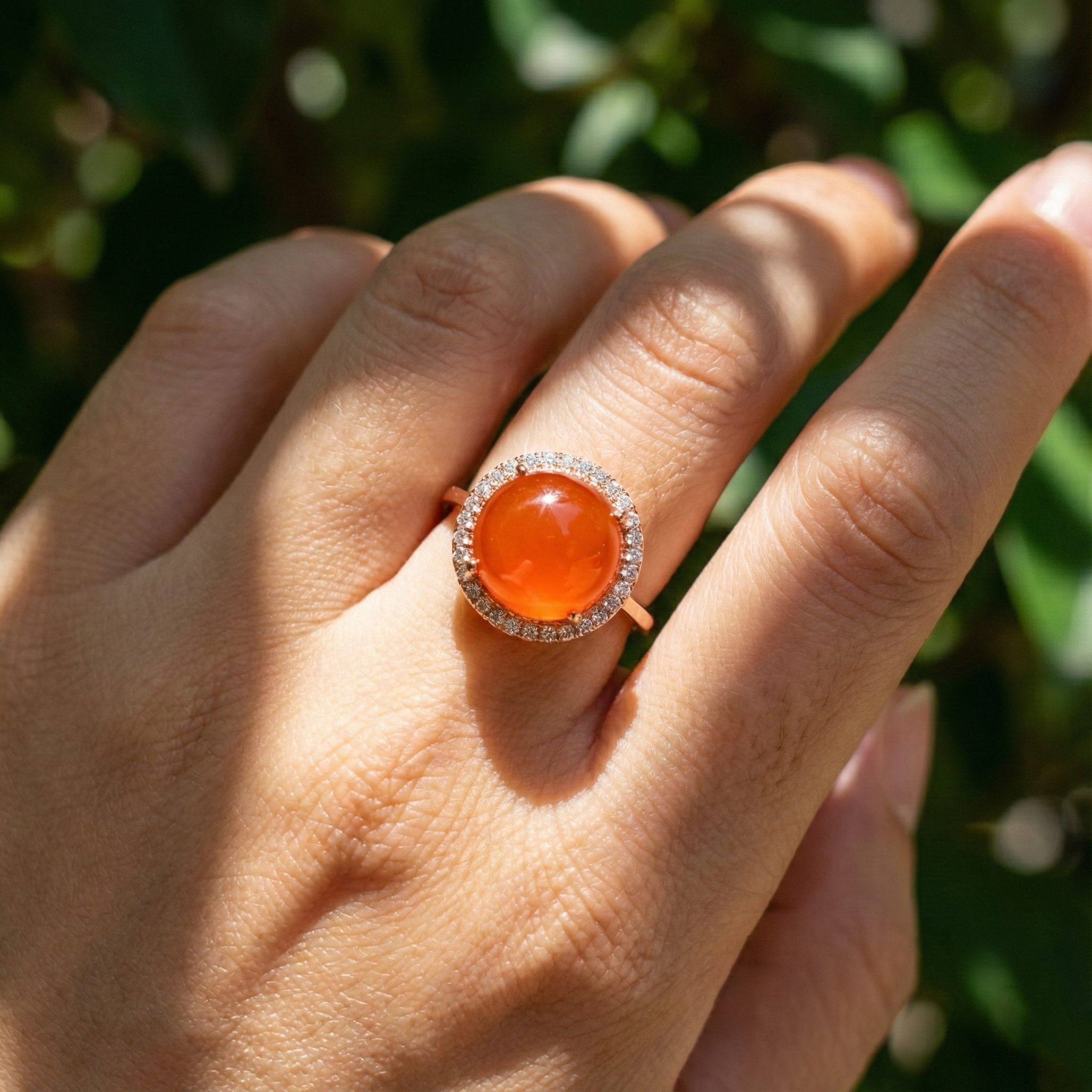 冰红玛瑙镶嵌戒指D