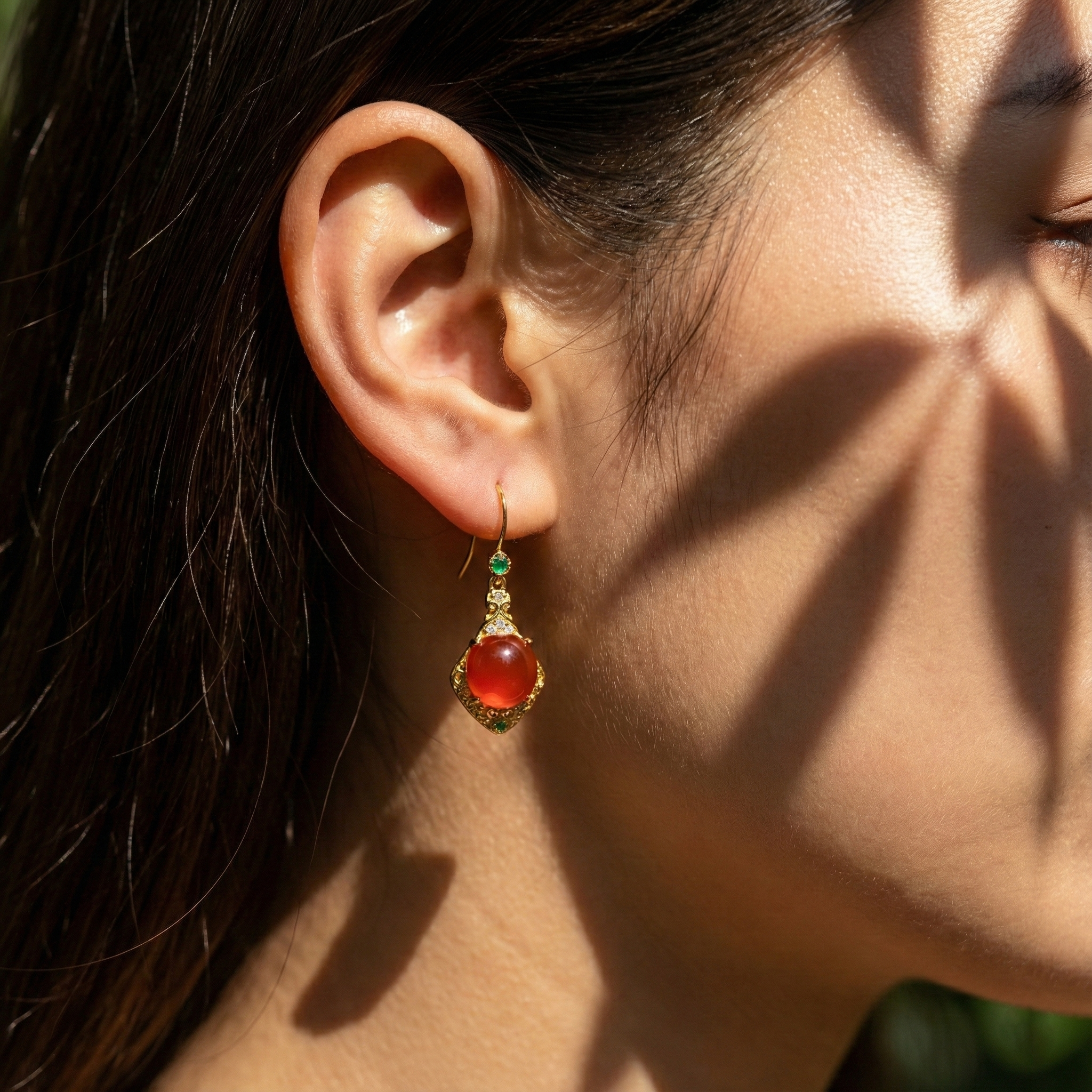 冰红玛瑙镶嵌耳坠B