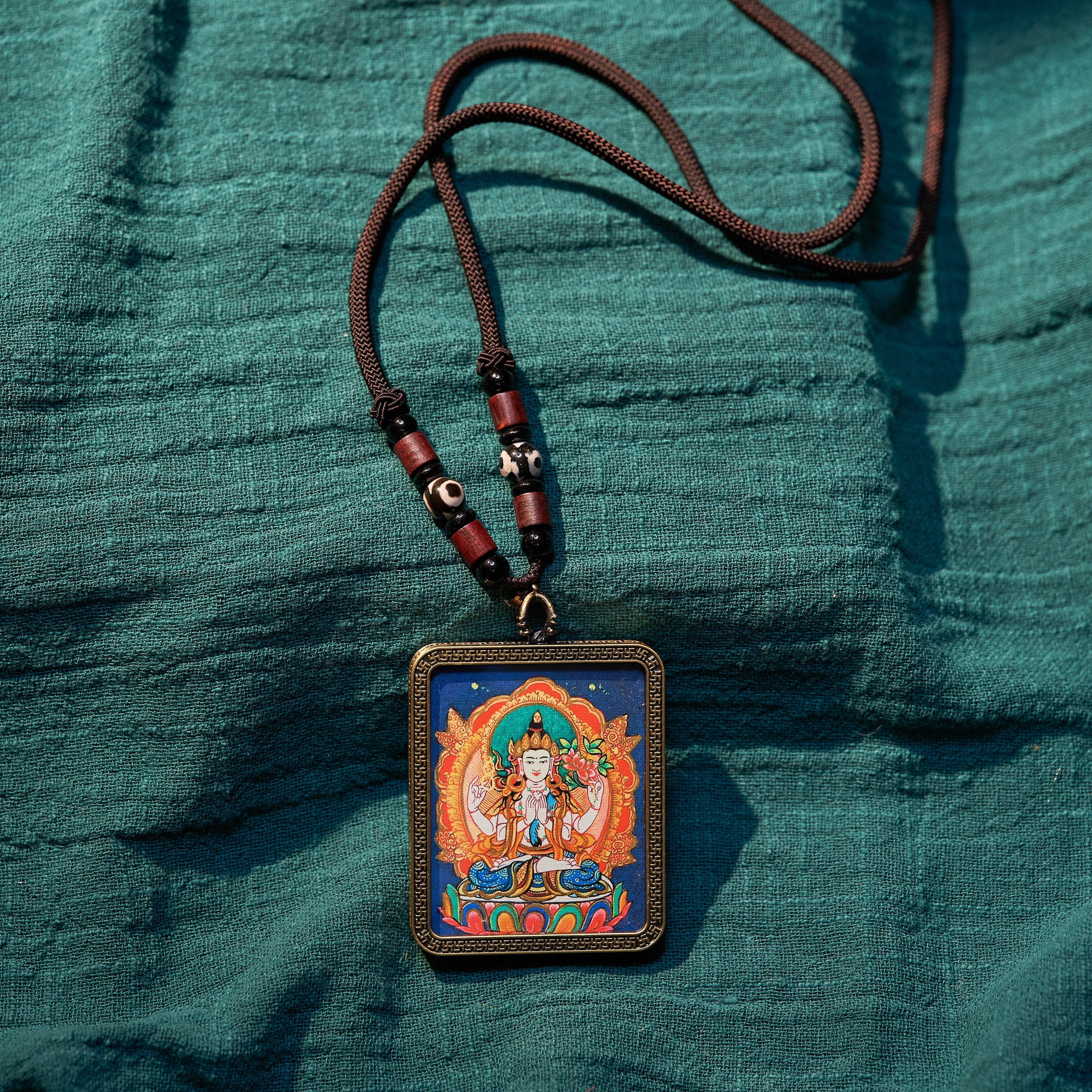 墨影·四臂观音随身唐卡