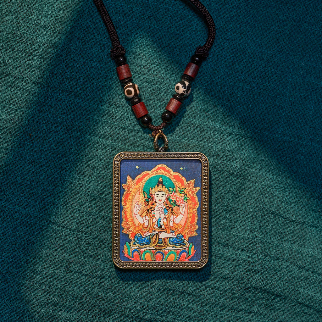 墨影·四臂觀音隨身唐卡