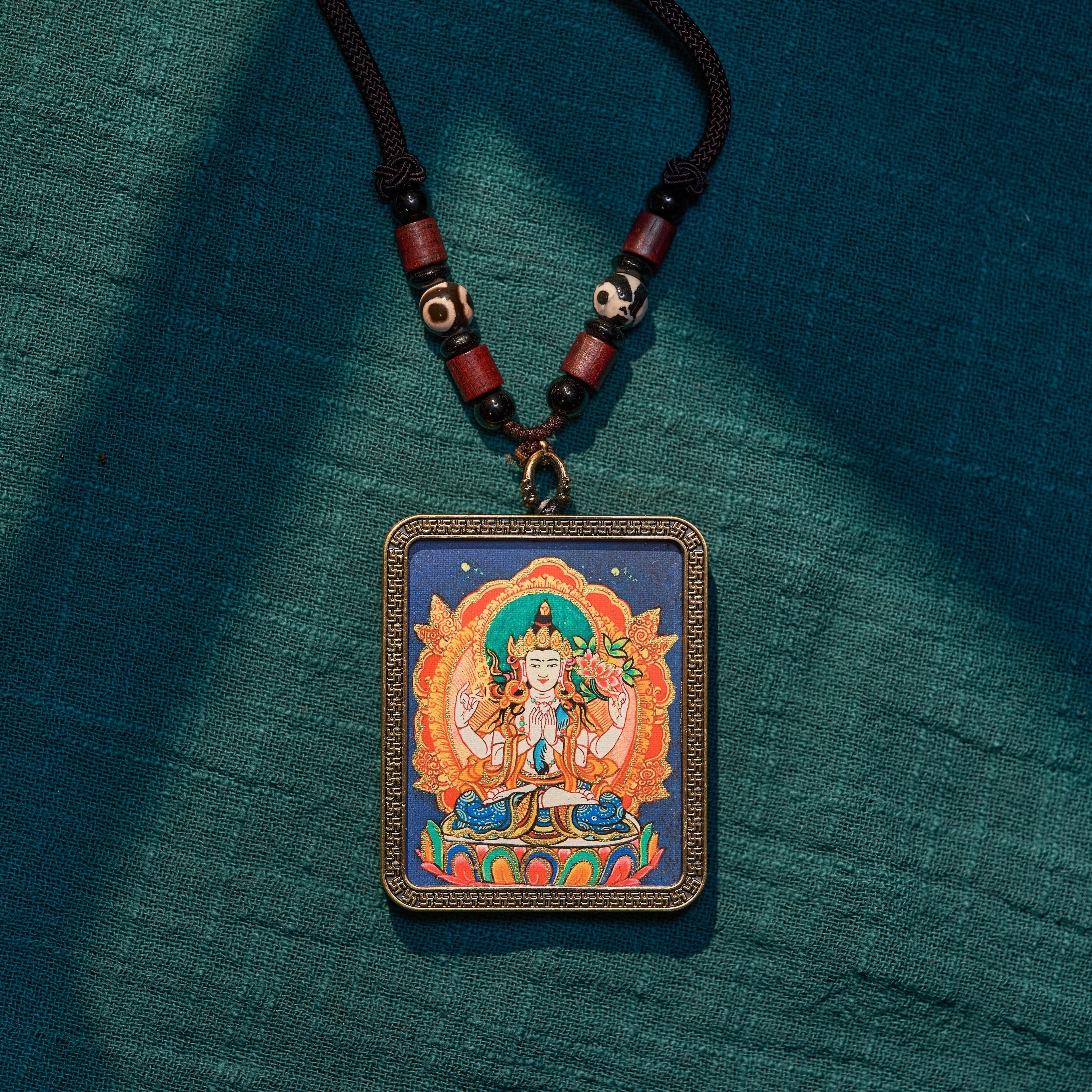 墨影·四臂观音随身唐卡