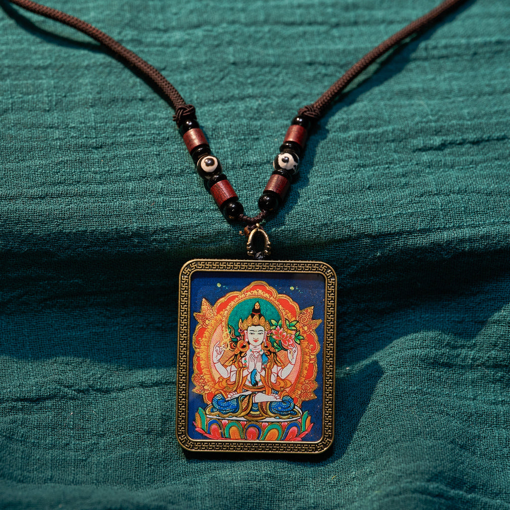 墨影·四臂觀音隨身唐卡