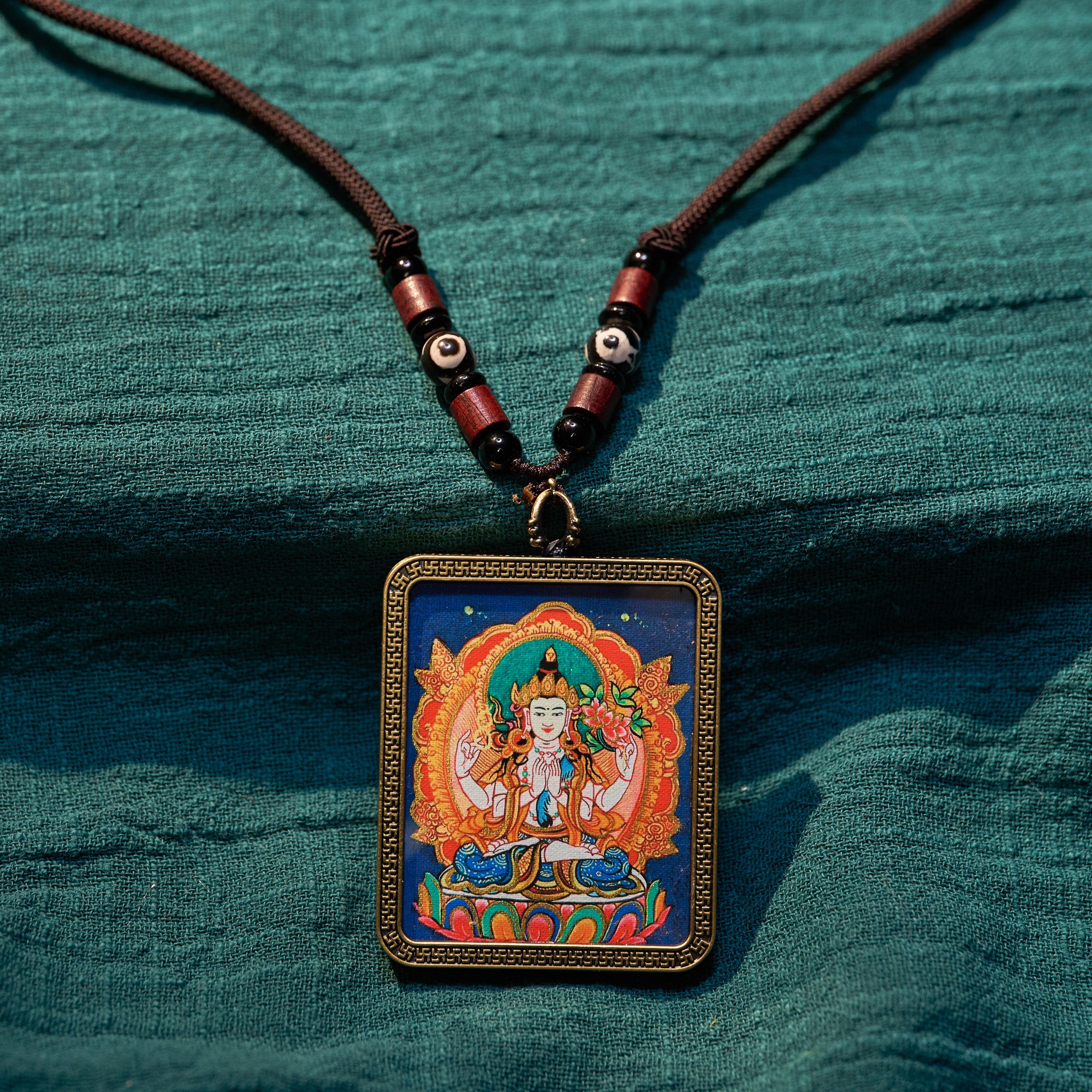 墨影·四臂观音随身唐卡